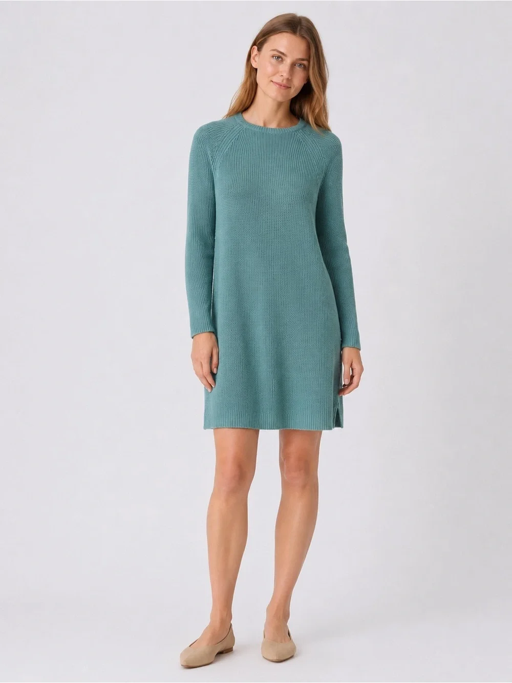 J. Jill Women’s Sweater Tunic Dress Medium Aqua Blue Cotton Blend Knit Pullover